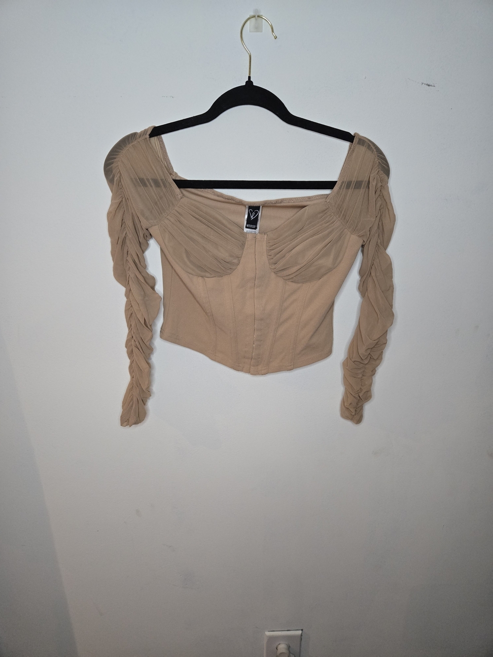 Windsor Beige Sheer-Ruched Corset Crop Top